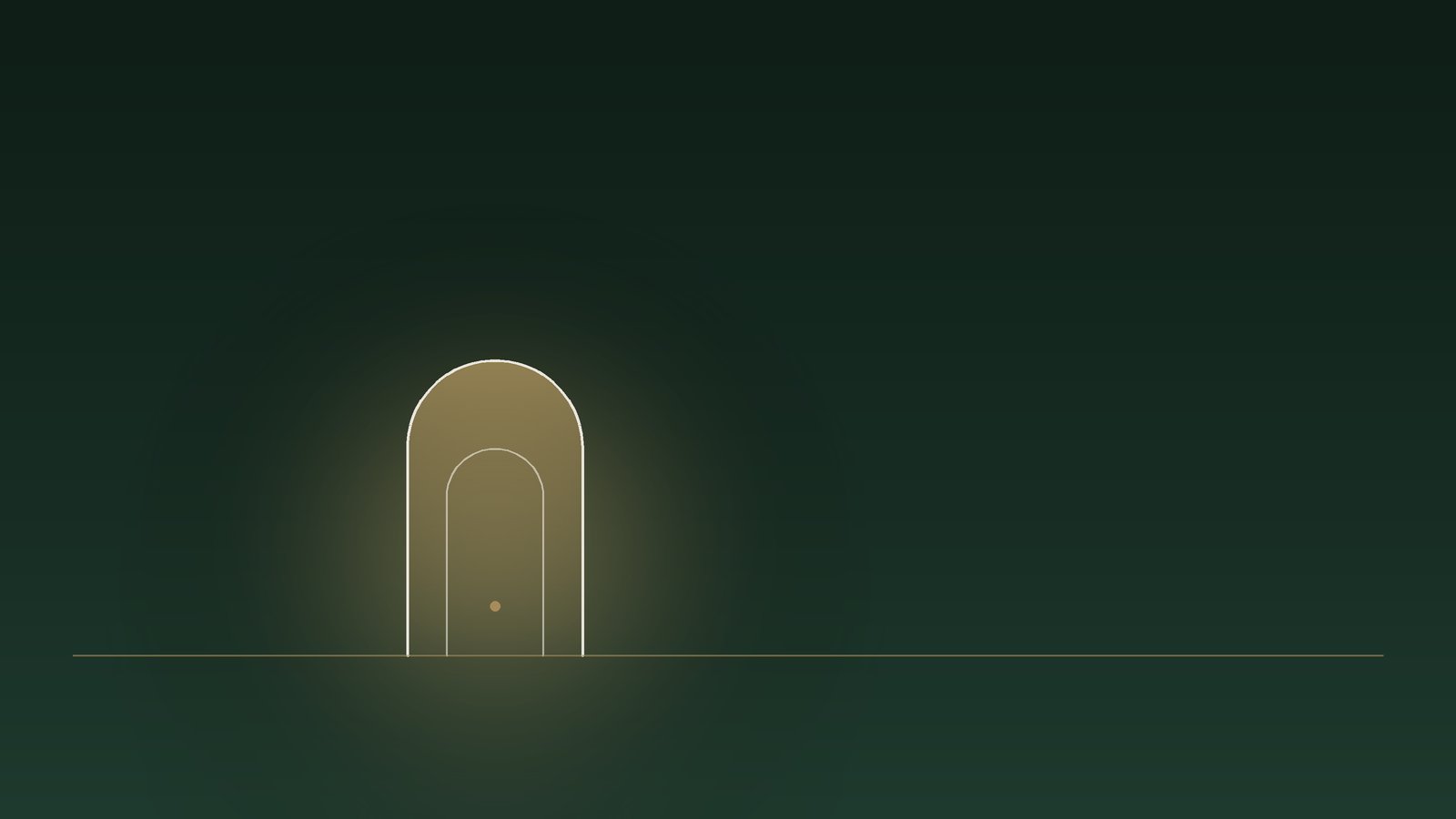 A single small arch glowing quietly in a wide, calm space