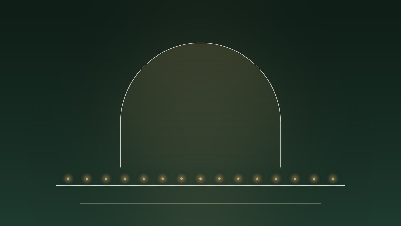 A long table drawn as a line of small lights beneath one wide arch