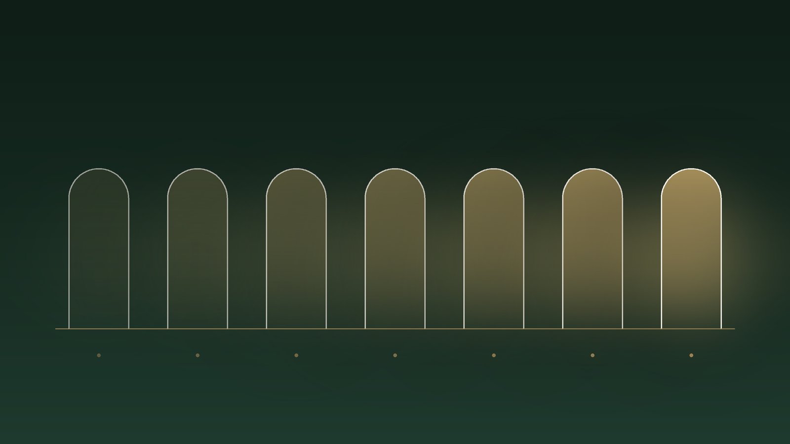 A row of seven arches, each a little brighter than the last, like an evening unfolding