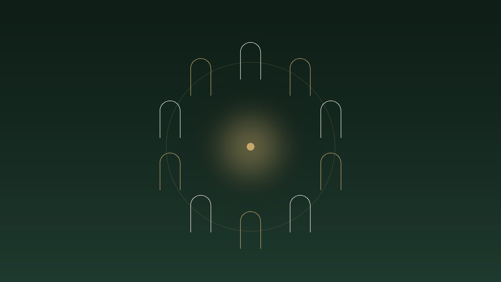 Small arches arranged in a ring around a single point of light