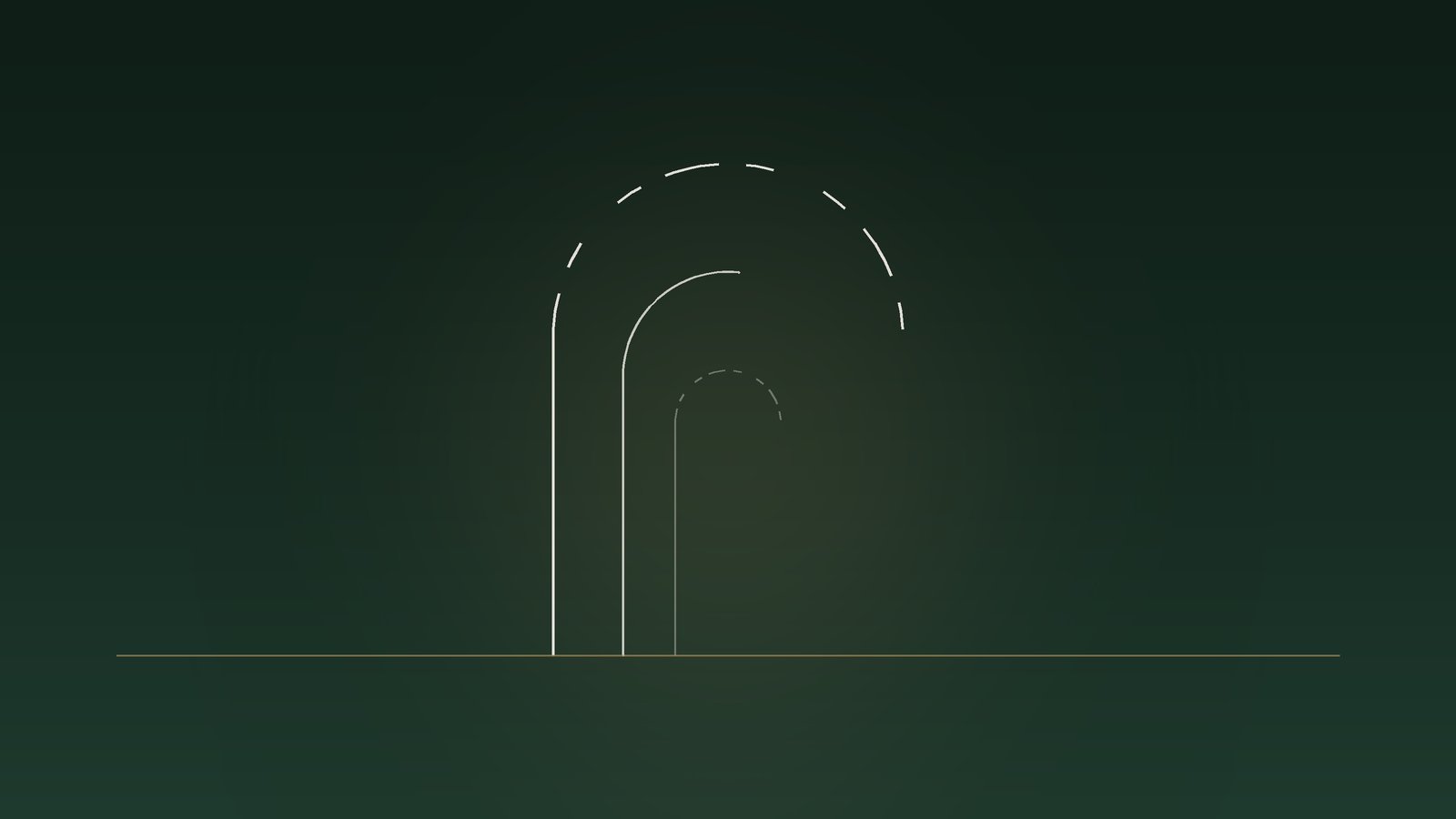 An arch drawn in dashed lines, still being completed