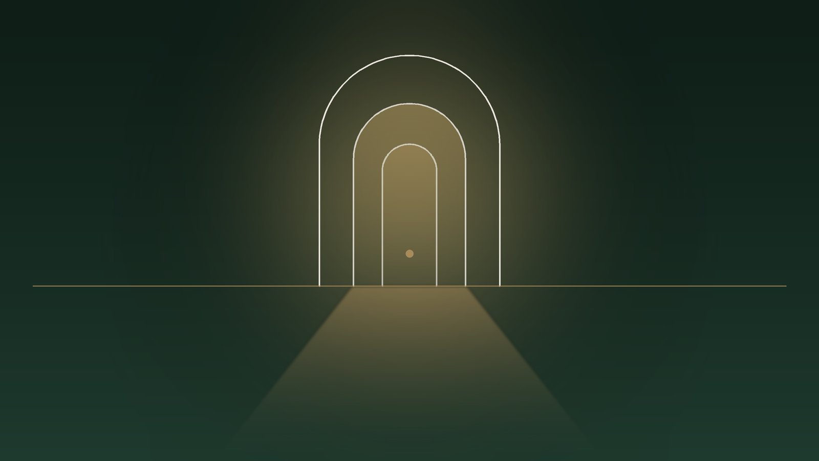 Three nested arches lit from within, with light spilling onto the floor