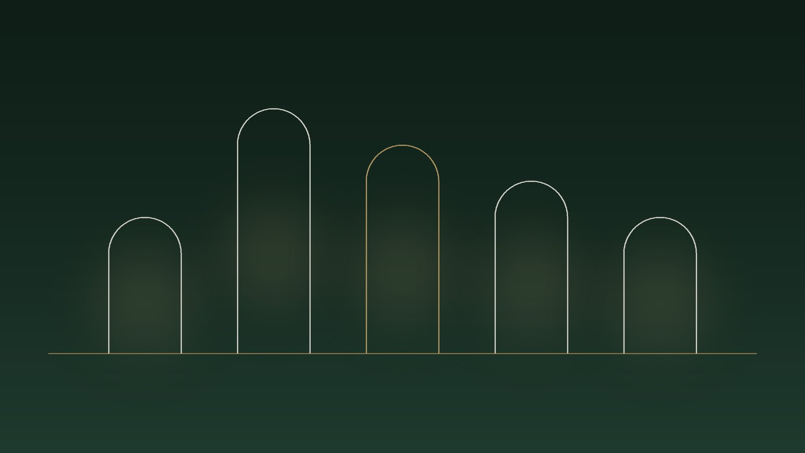 Five arches of different heights standing in a row