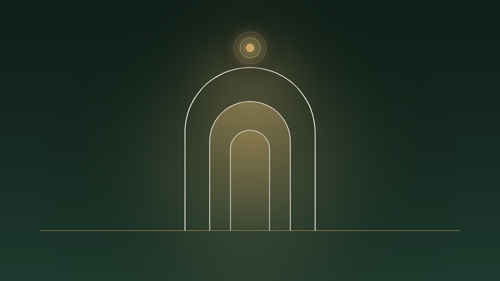 Three nested arches with a small circle of light above them
