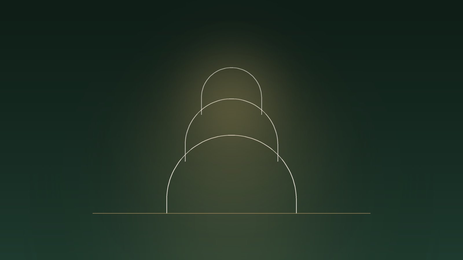 Three arches stacked, each one smaller and higher than the last